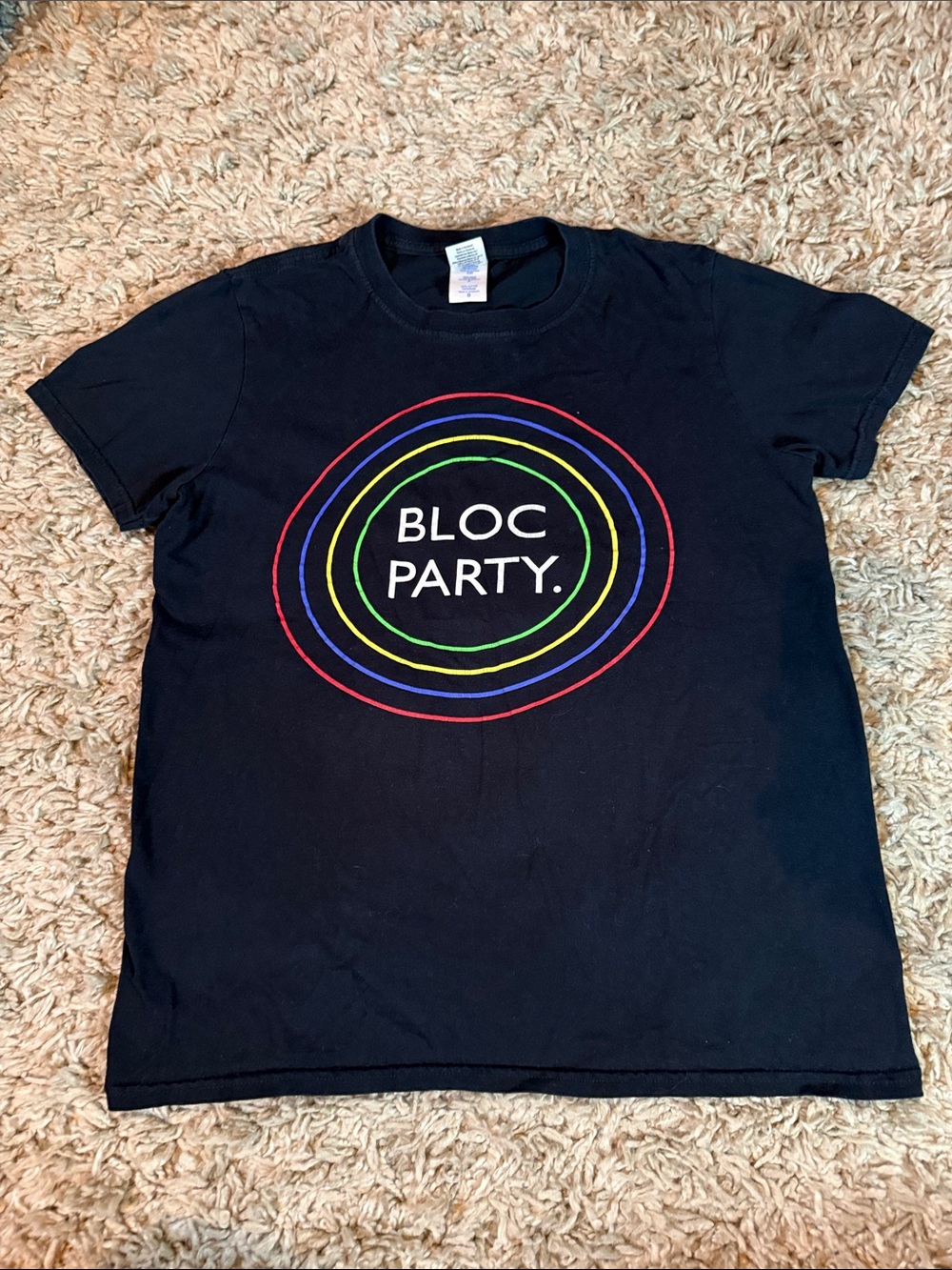 Bloc Party Band Graphic Tee Gildan Black Rainbow Rings Size S